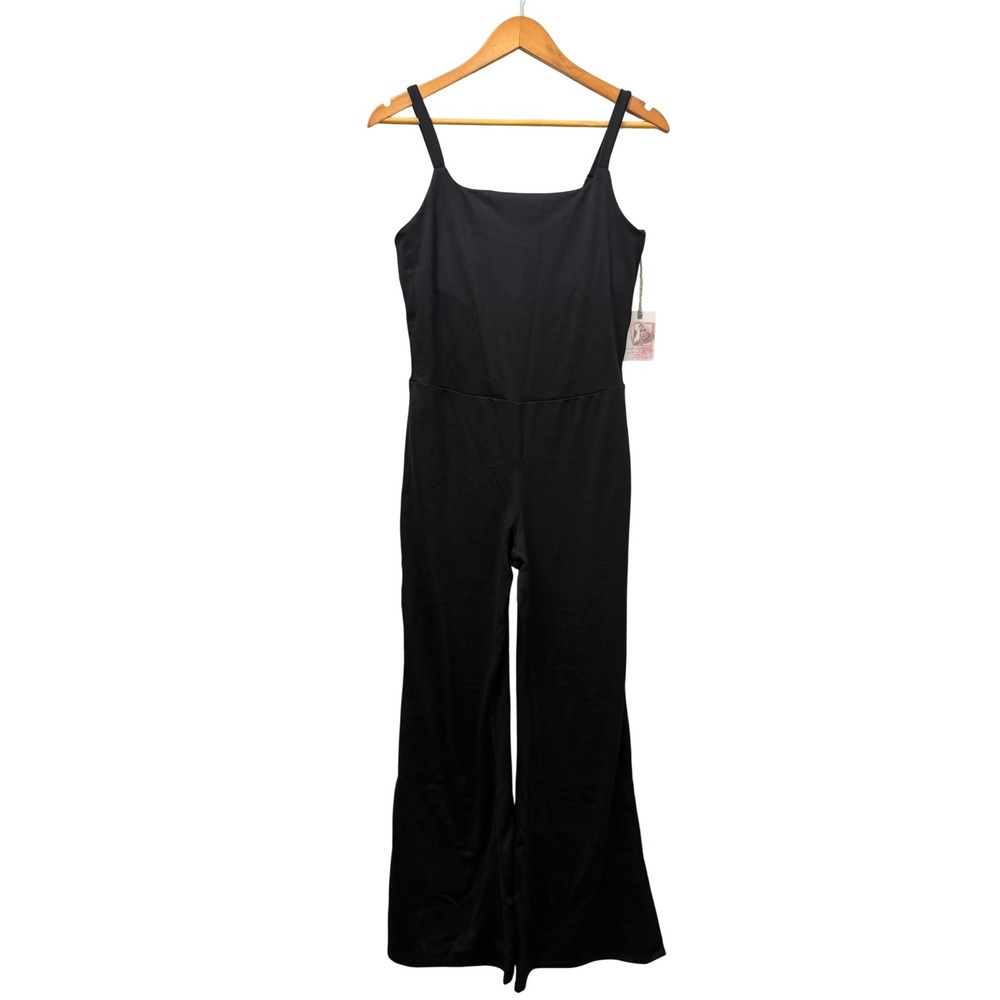 NWT Jessica Simpson Active Black Beauty Flare Leg Jumpsuit Bodysuit Medium